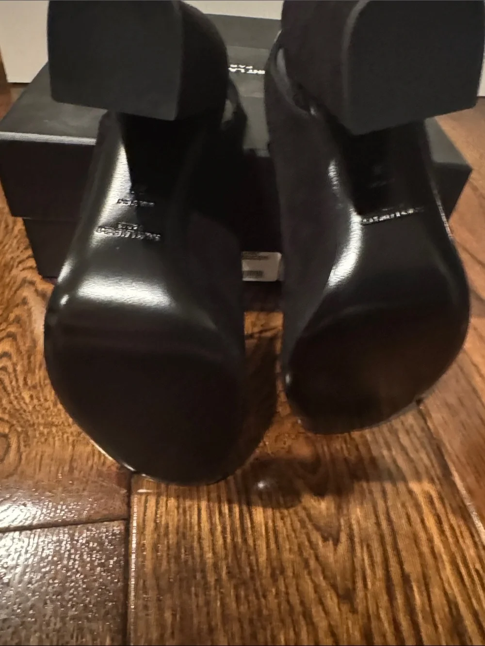 Saint Laurent Black Suede Lace-Up Peep-Toe Heels with Ankle Wrap - Picture 5 of 5
